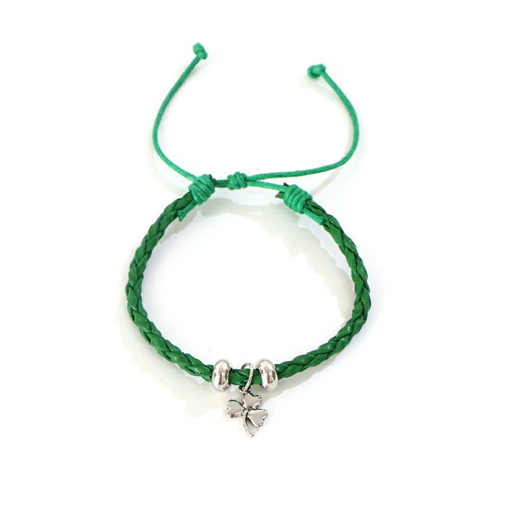 Celtic Shamrock Weave Green Leather Bracelet