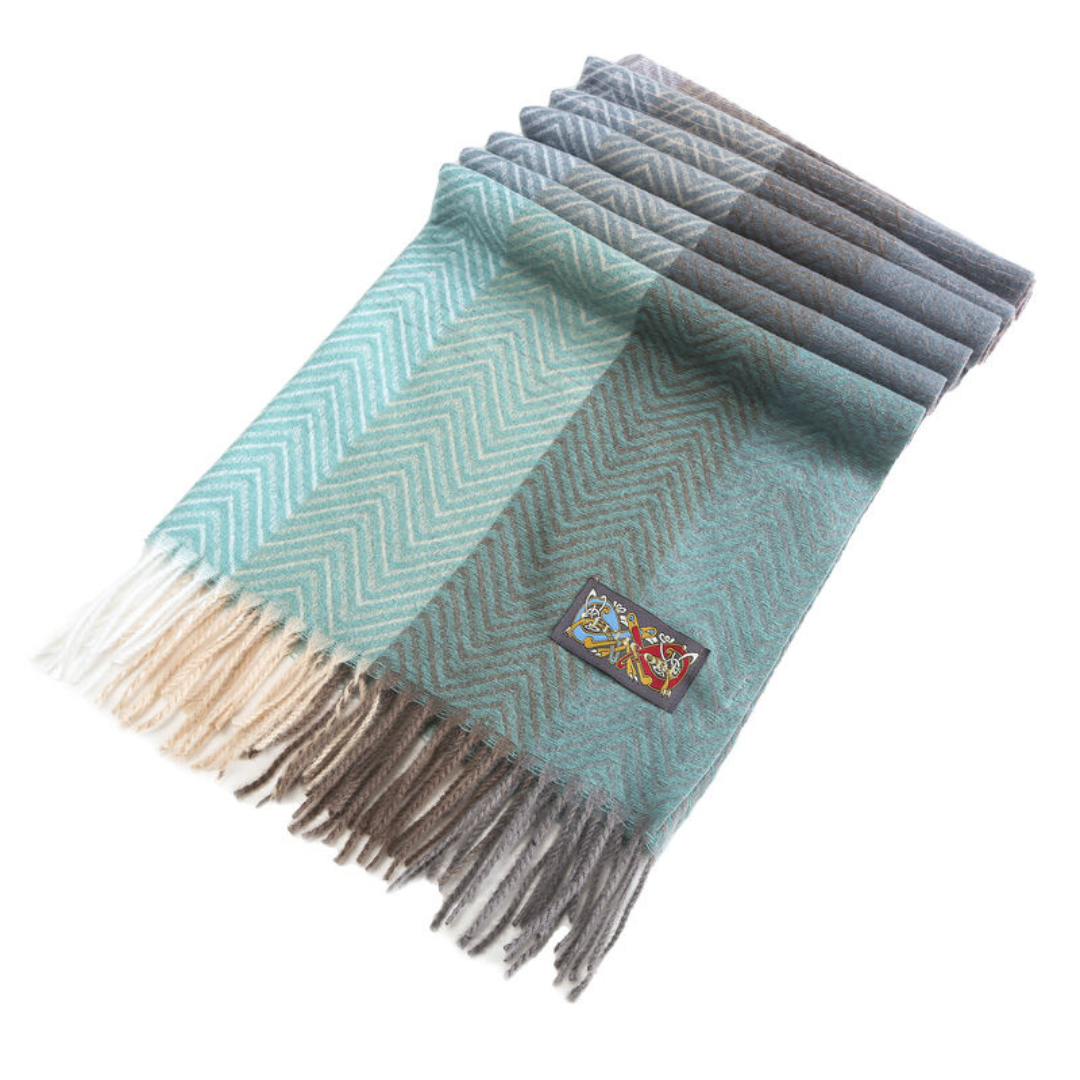 Herringbone Frailed End Scarf Mix Teals