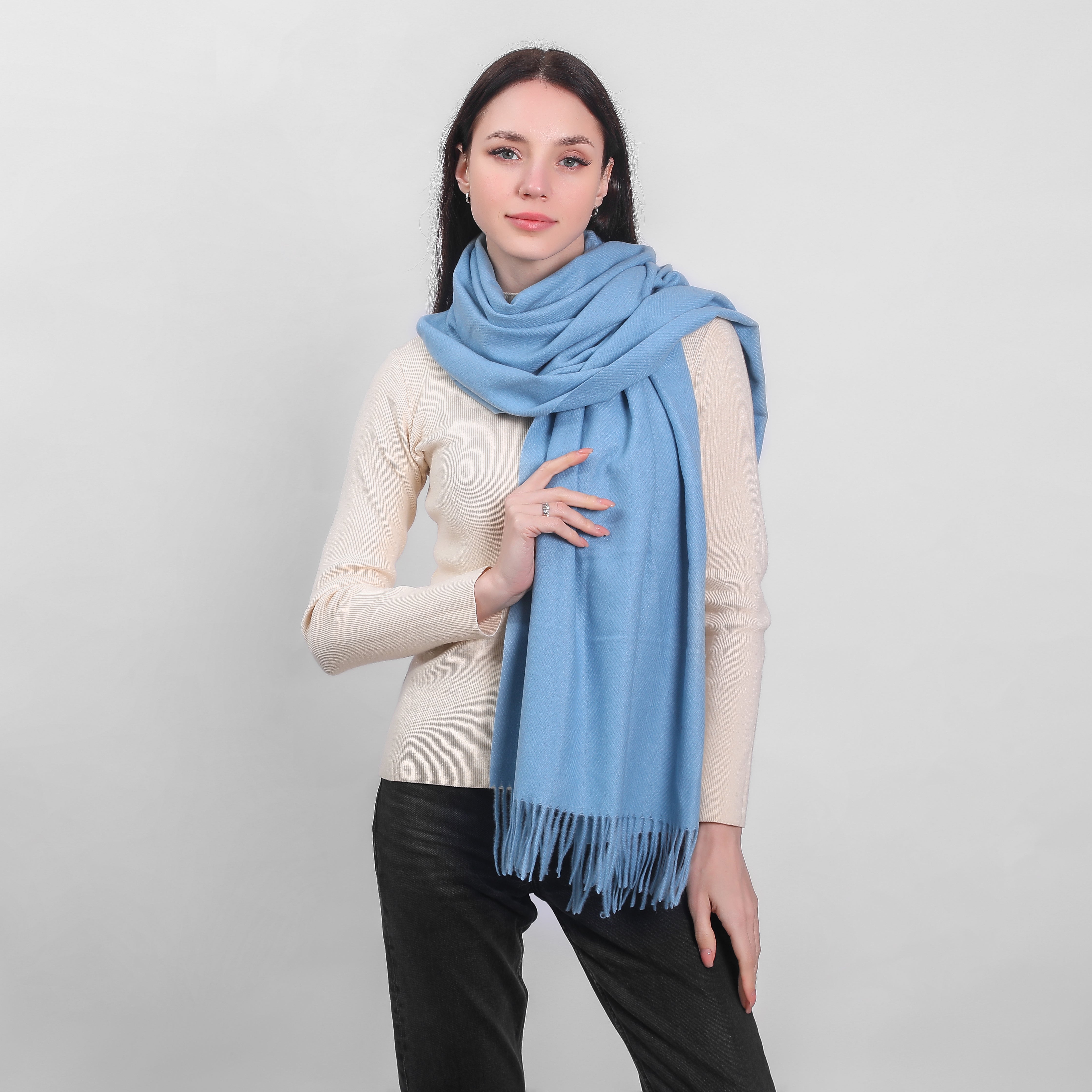 Ladies Supersoft Herringbone Blue Scarf 