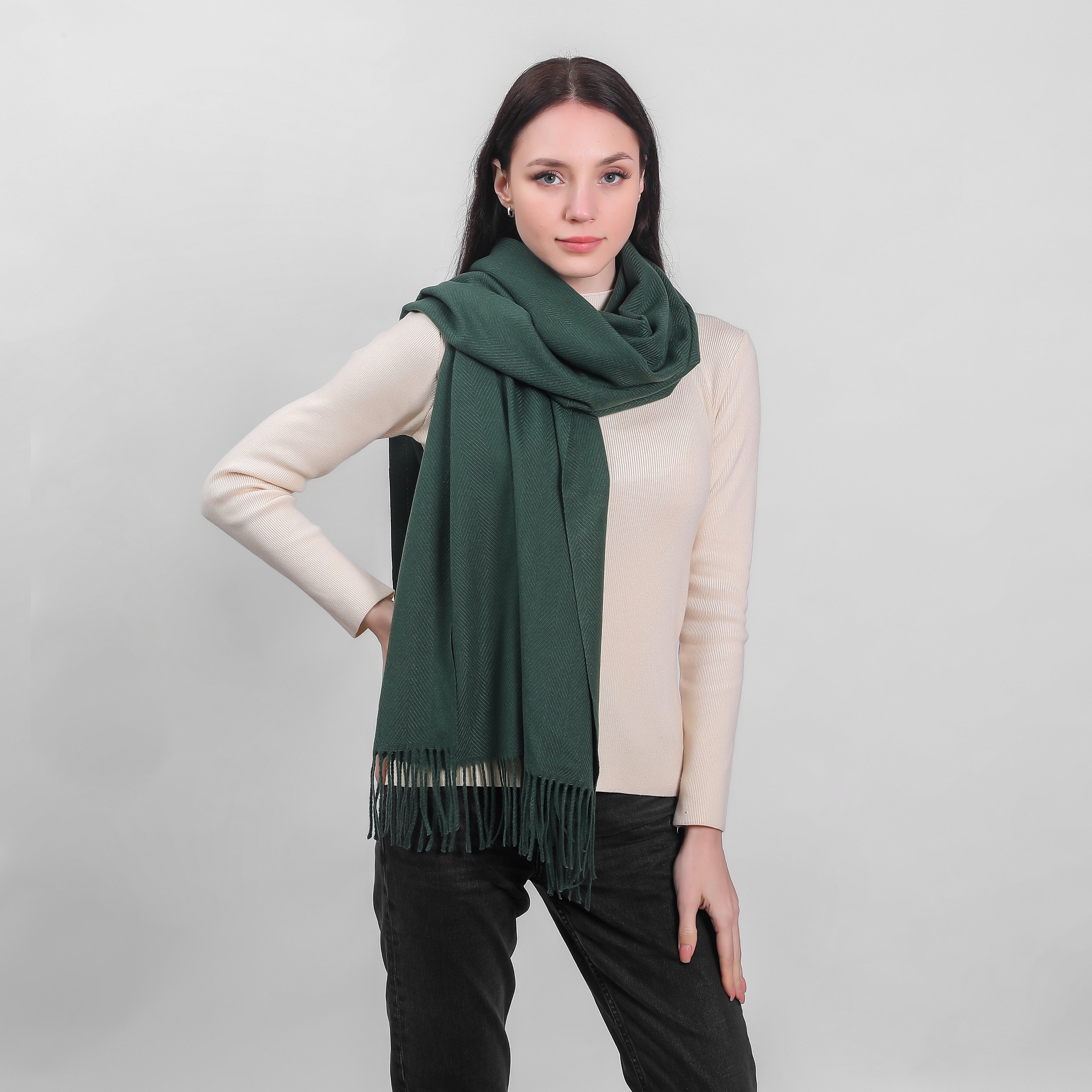 Ladies Supersoft Herringbone Green Scarf 