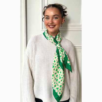 Ladies Polysilk Green And Cream Shamrock Scarf