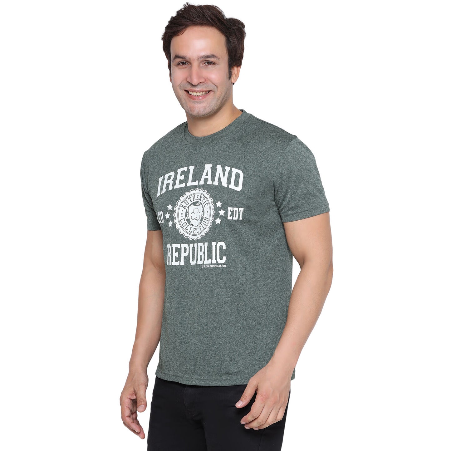 Mens Ireland Stamps Stars T-shirt Green Melange