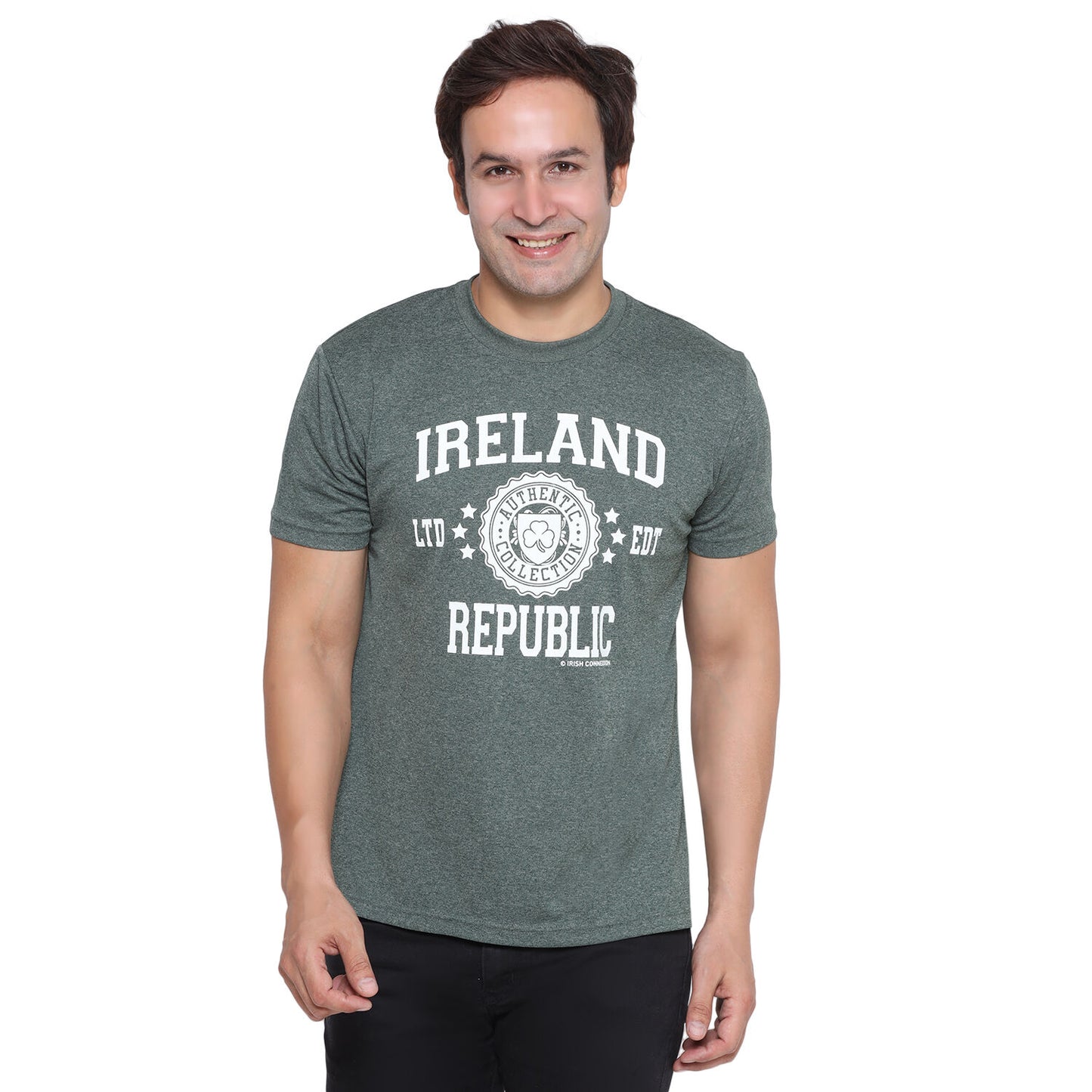 Mens Ireland Stamps Stars T-shirt Green Melange