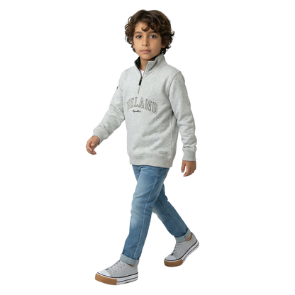 Ireland Ash Grey and Forest Green Kids Quarter Zip