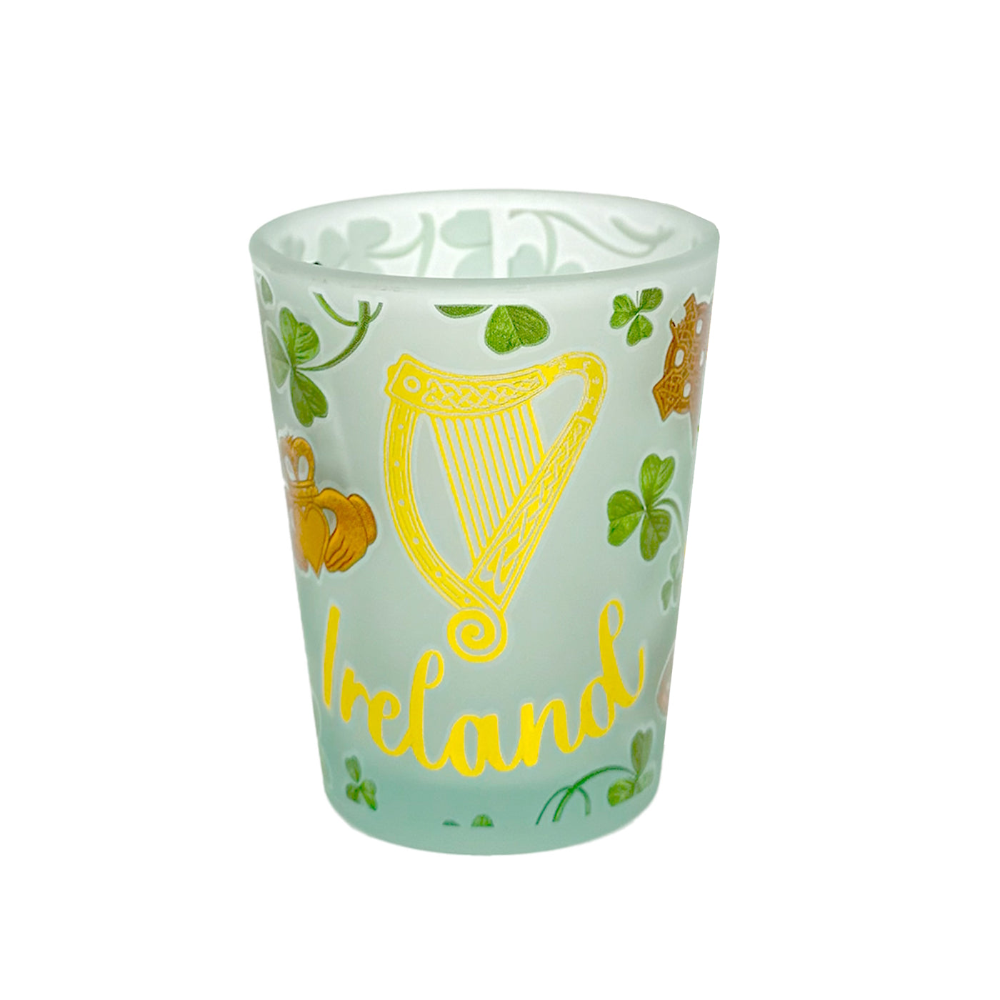 Ireland Harp Claddagh Shamrock Shot Glass