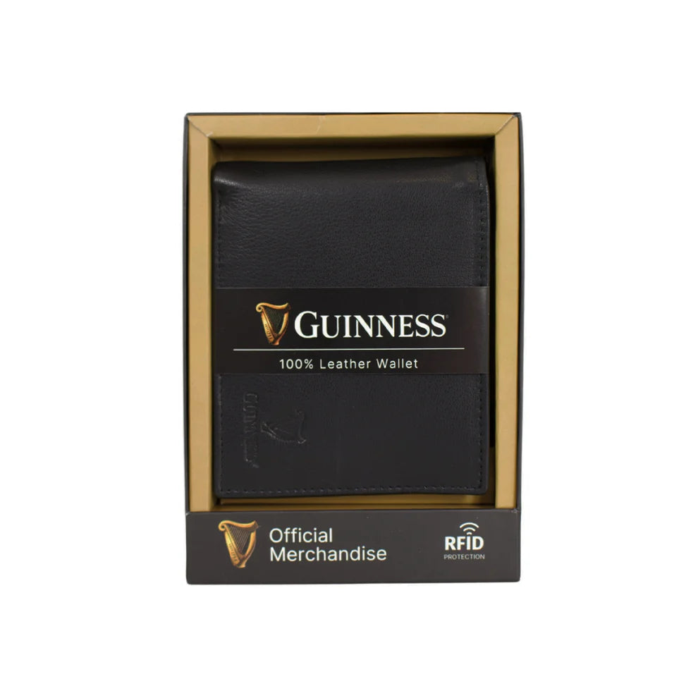 Black leather wallet in box labeled Guinness official merchandise