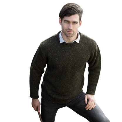 Men's Donegal Wool Curl Neck Green Jumper