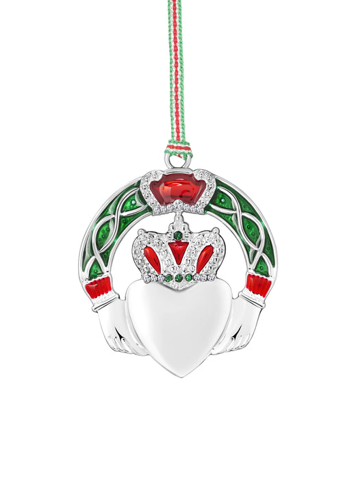 Silver Claddagh pendant with red and green enamel and crown detail
