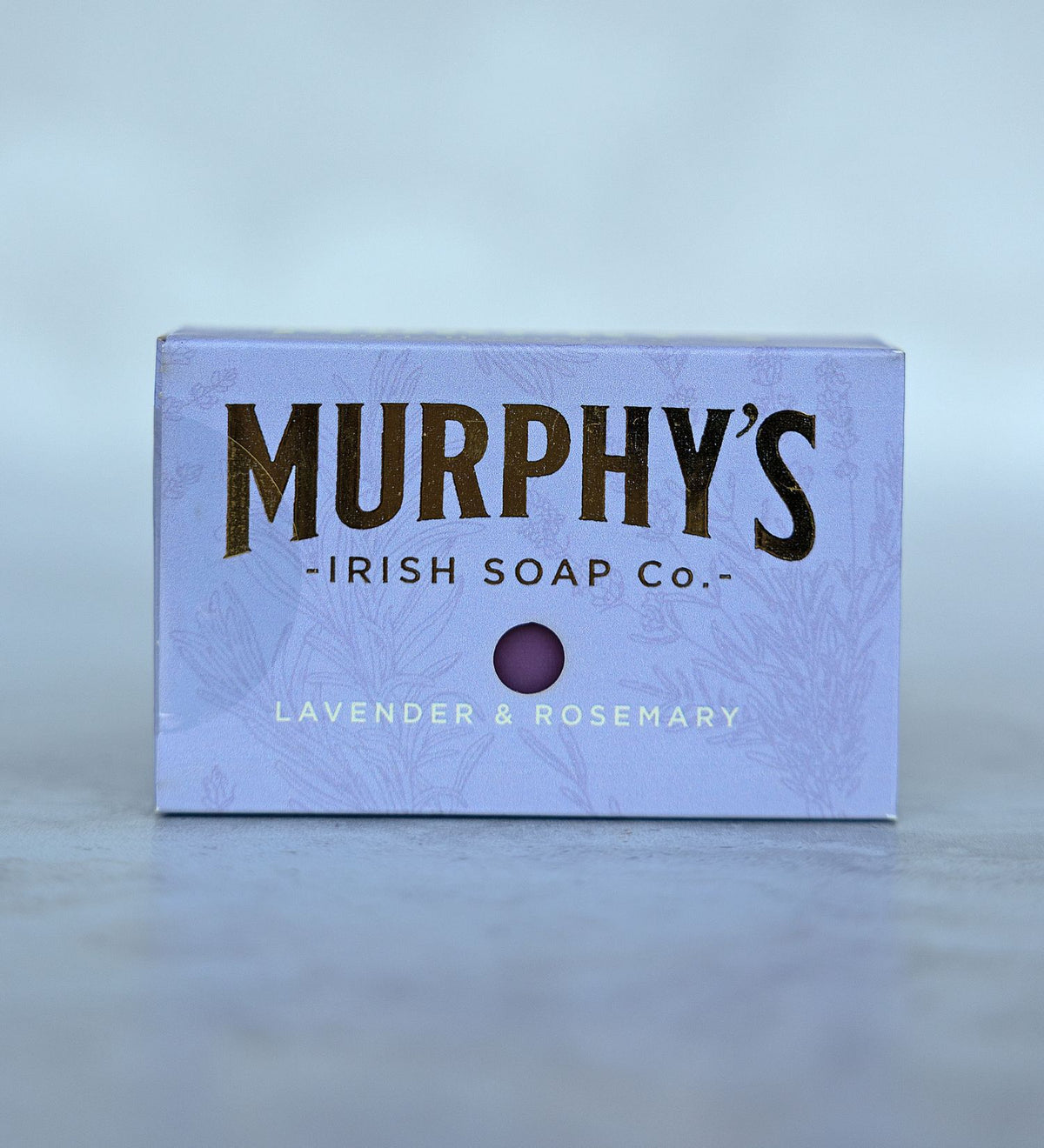 Purple soap box labeled Murphy's Irish Soap Co. Lavender and Rosemary