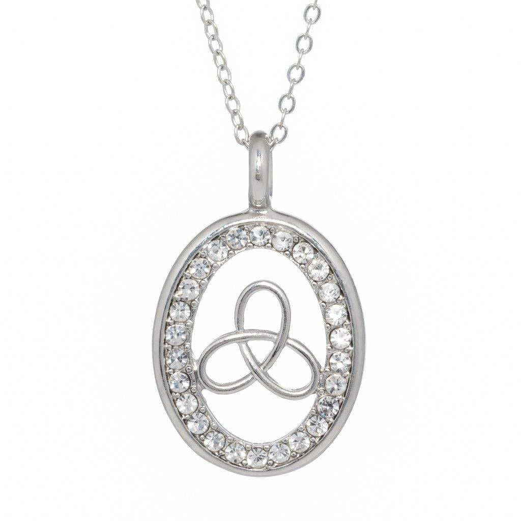 Silver Plated Trinity Knot In Clear Stone Necklace