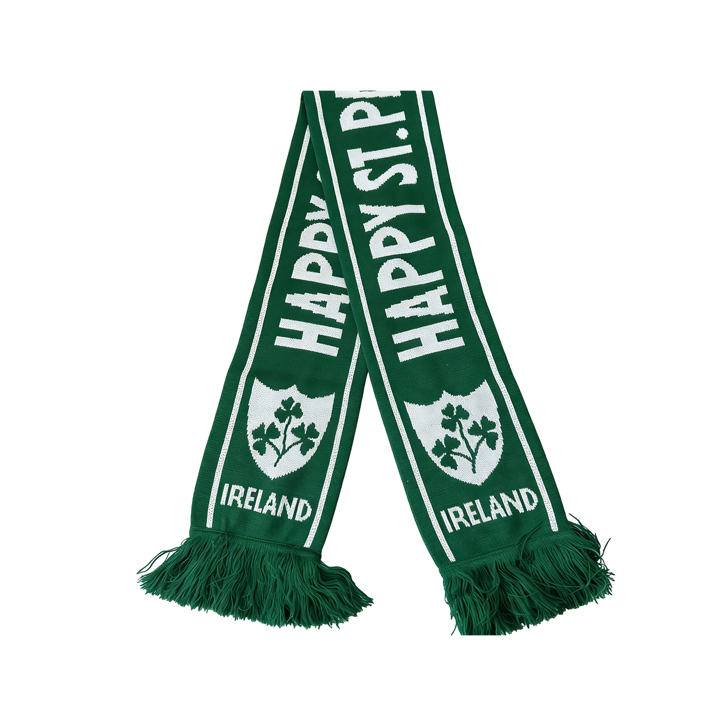 Bright green St Patrick's Day scarf with Ireland crest and fringed ends