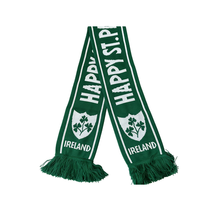Bright green St Patrick's Day scarf with Ireland crest and fringed ends