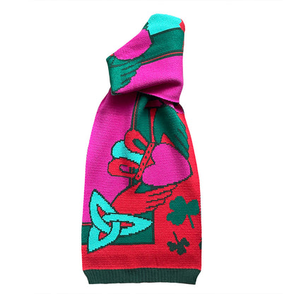 Claddagh Pink Green and Red Knit Scarf