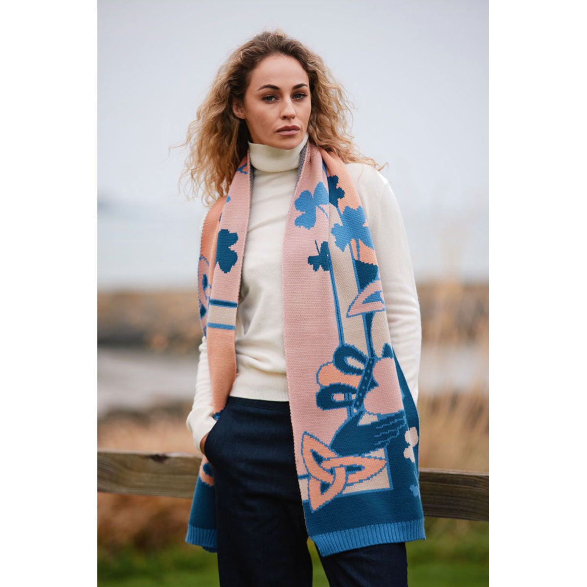 Claddagh Blue and Salmon Knit Scarf