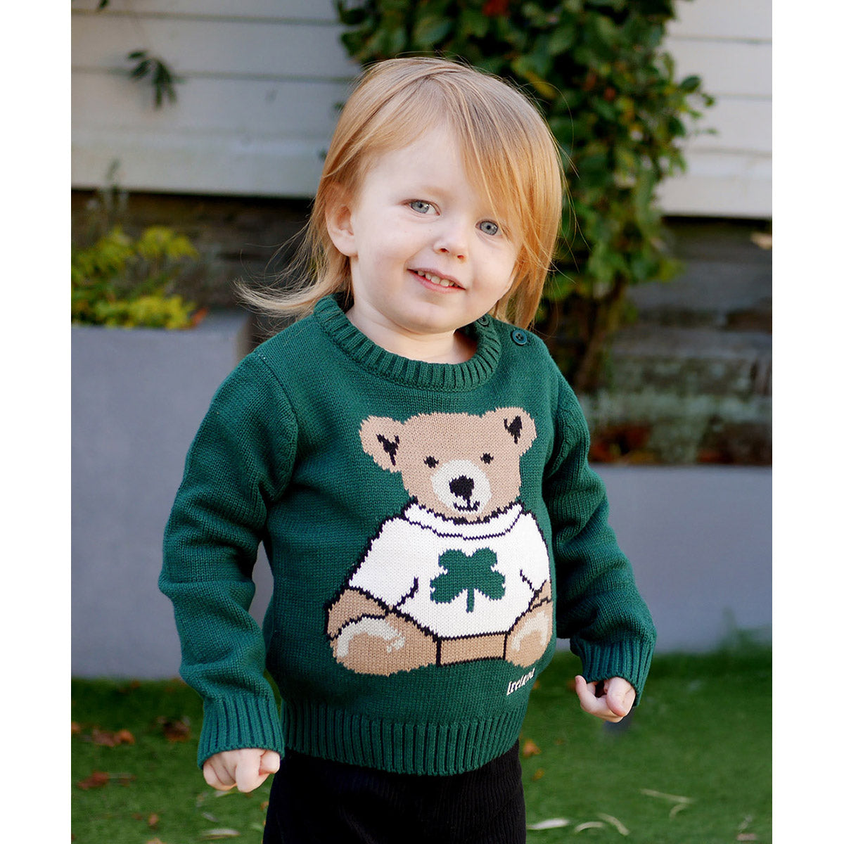 Ireland Bear Dark Green Kids Knitted Jumper