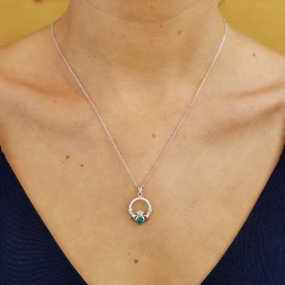 Shanore Claddagh May Green Crystal Birthstone Necklace