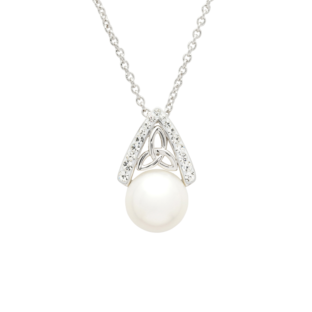 Sterling Silver Intricate Pearl Trinity Knot Pendant