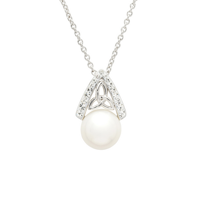 Sterling Silver Intricate Pearl Trinity Knot Pendant