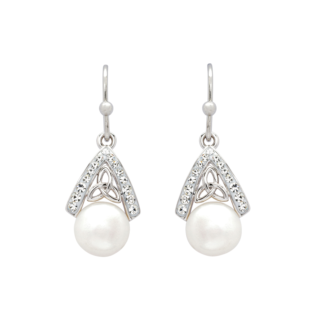 Sterling Silver Intricate Pearl Trinity Knot Earrings