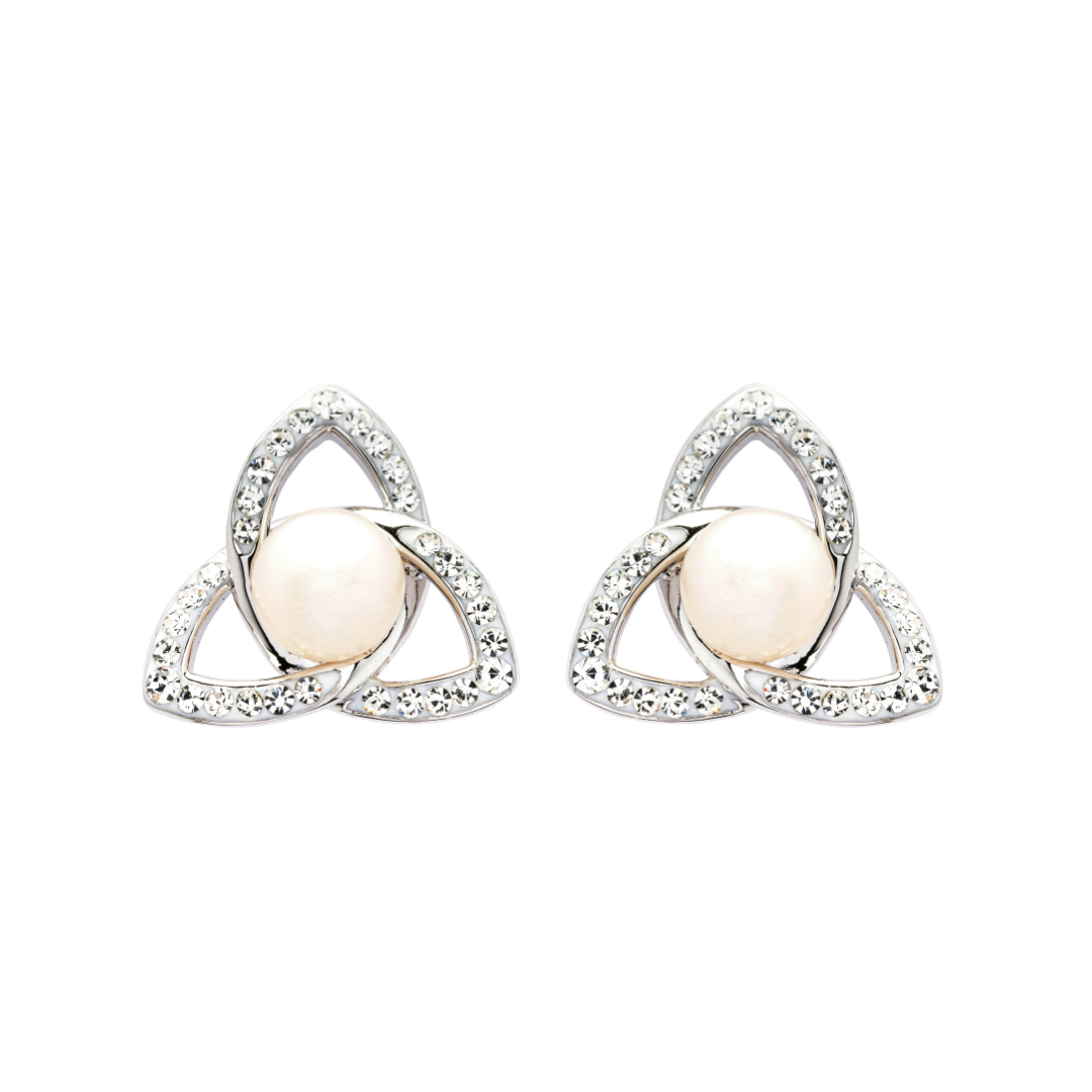 Sterling Silver Pearl Trinity Knot Stud Earrings
