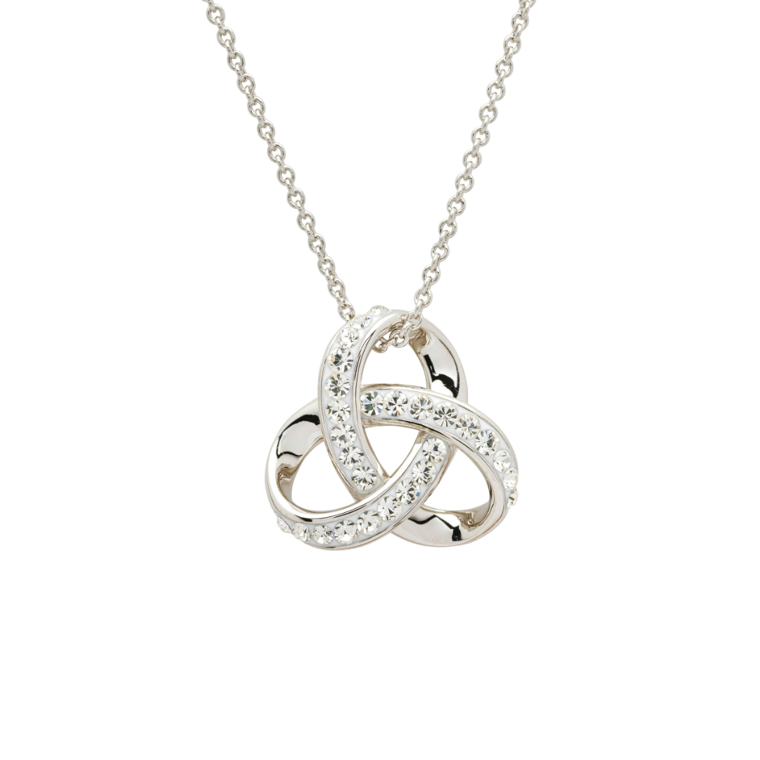 Trinity Knot 3D Pendant with Clear Crystals