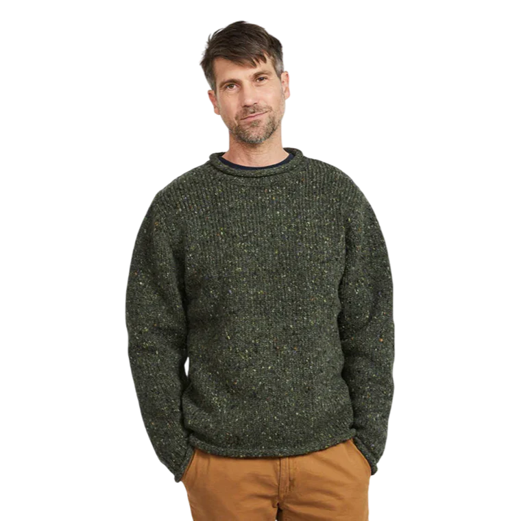 Men's Roll Neck Fisherman Woollen Green Sweater