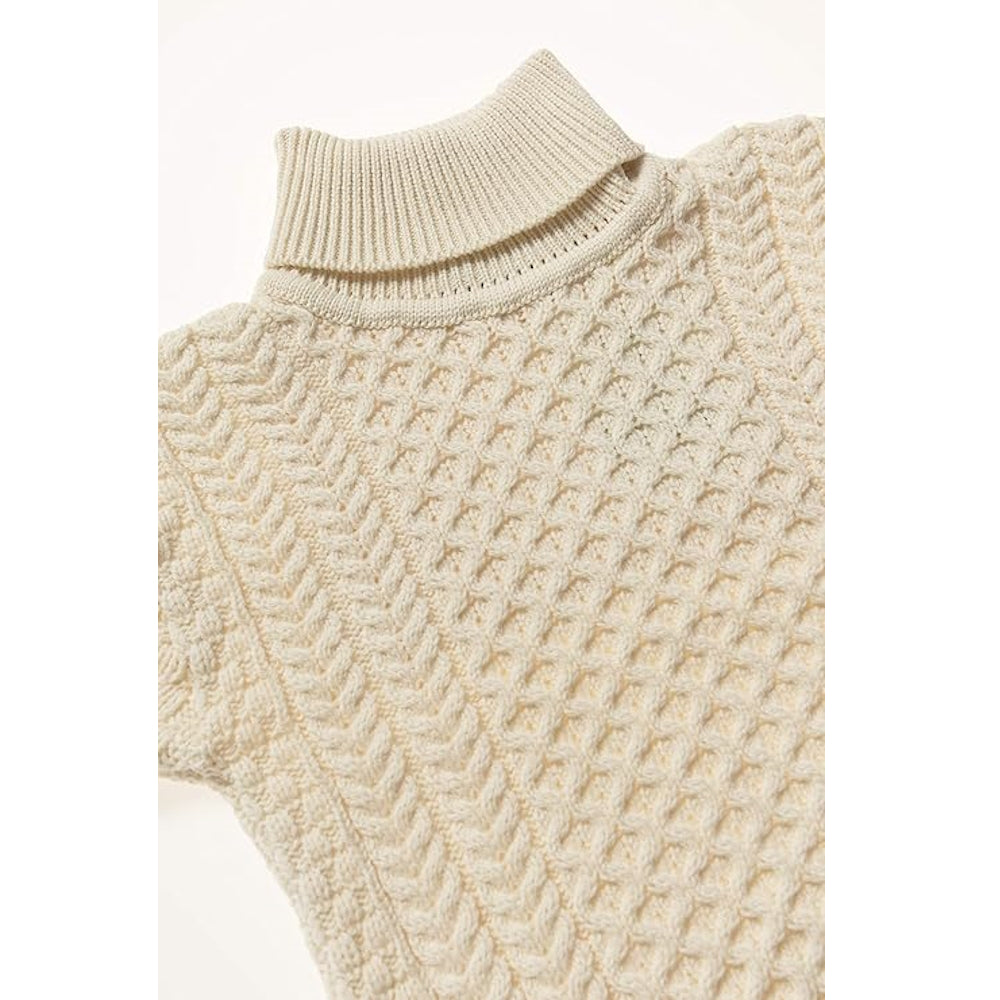 Unisex Irish Cable Knitted Soft Roll Neck Natural Sweater