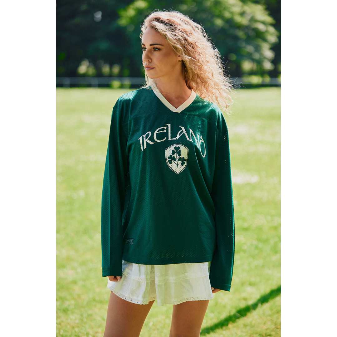 Unisex Ireland Crest Long Sleeve Green Mesh Top 