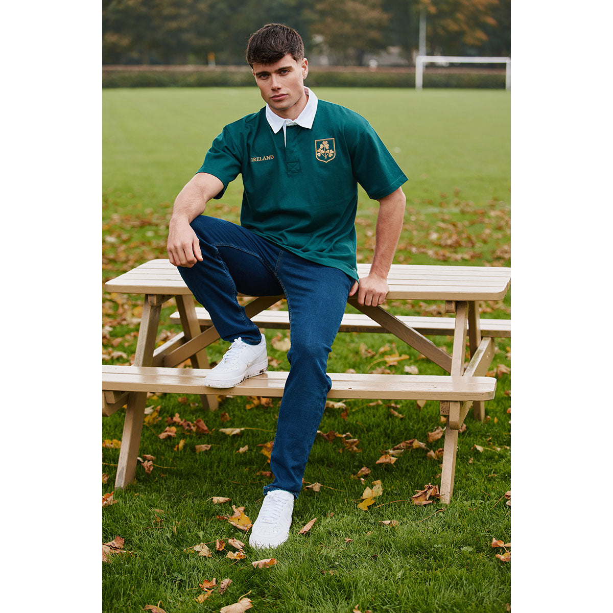 Ireland Dark Green and Gold Shamrock Short Sleeve Rugby Shirt