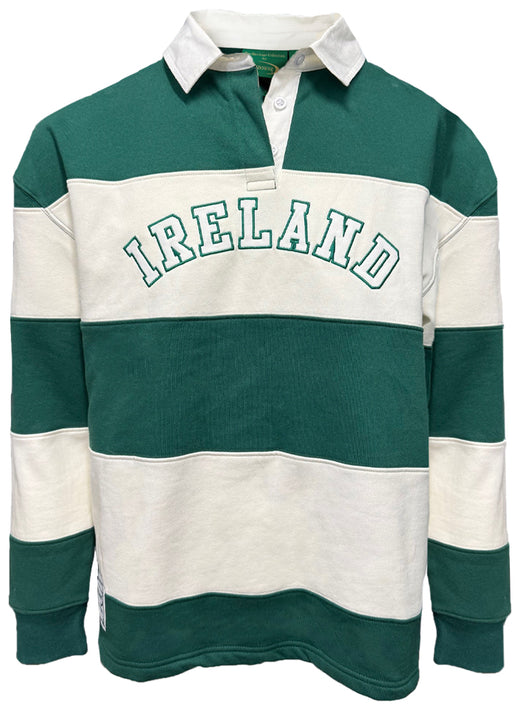 Lansdowne Ireland striped long sleeve rugby shirt in green and cream with IRELAND lettering