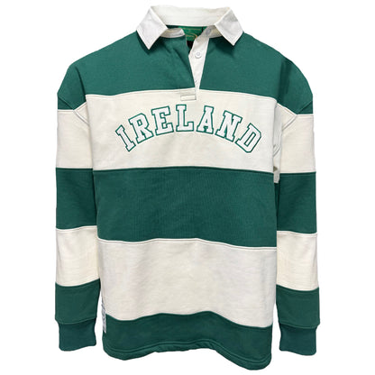 Lansdowne Ireland striped long sleeve rugby shirt in green and cream with IRELAND lettering