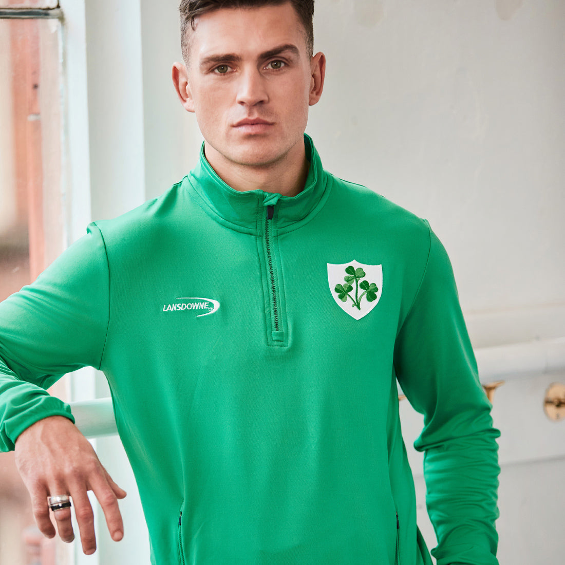 Men's Shamrock Crest 1/4 Zip Green Performance Top 