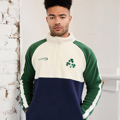Men's Quarter Zip Shamrock Cream, Navy and Green Fleece