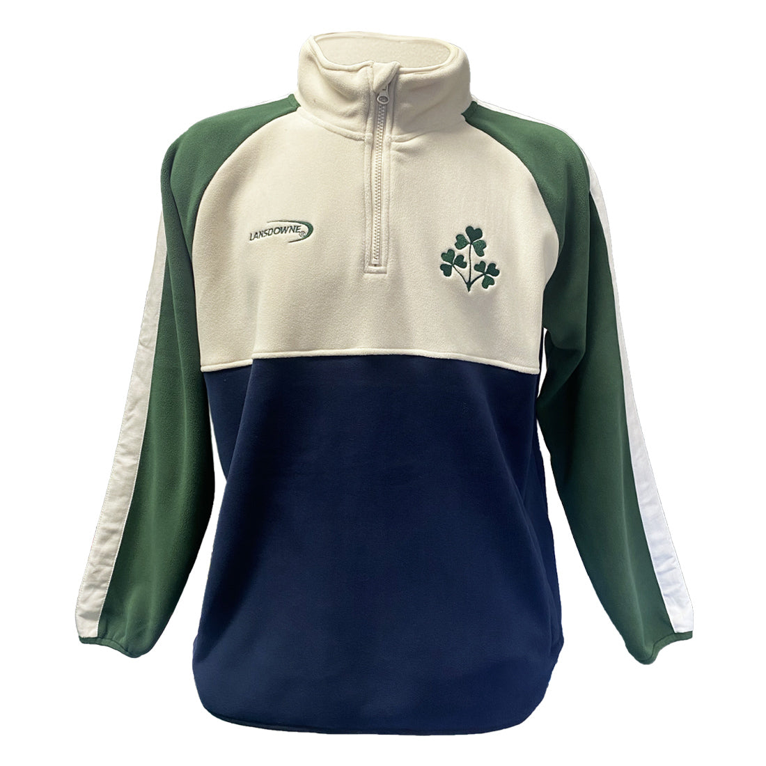 Men's Quarter Zip Shamrock Cream, Navy and Green Fleece