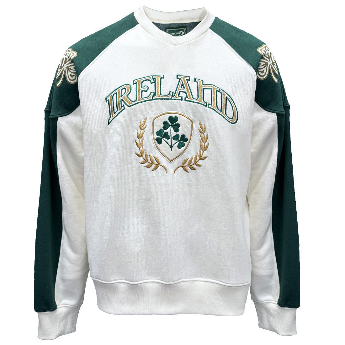 Unisex Ireland Crest V-Neck Cream and Green Sweatshirt