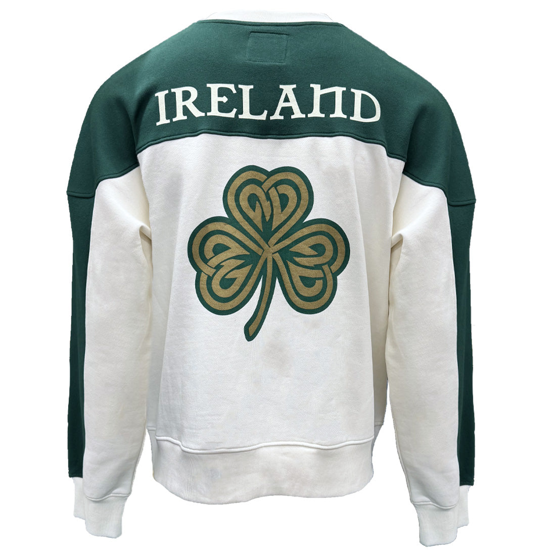 Unisex Ireland Crest V-Neck Cream and Green Sweatshirt 