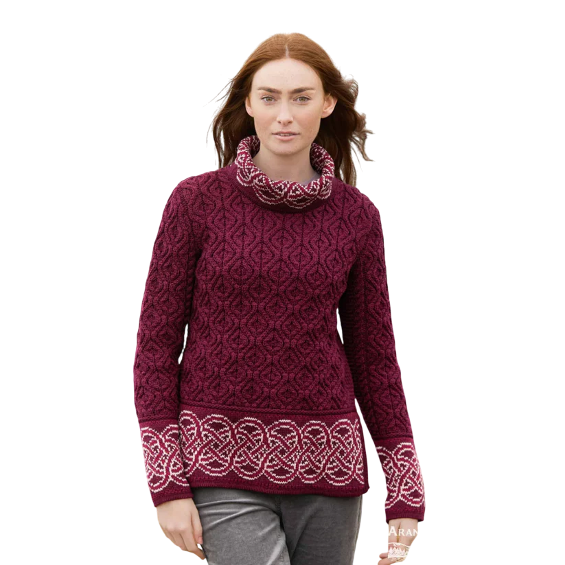 Ladies Ranelagh Jacquard Wine Jumper