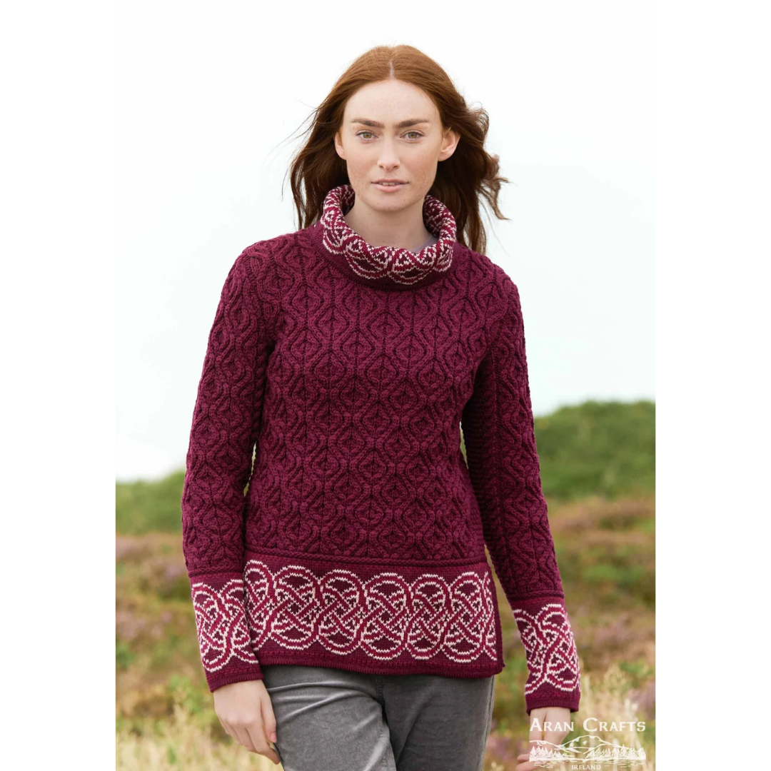 Ladies Ranelagh Jacquard Wine Sweater 
