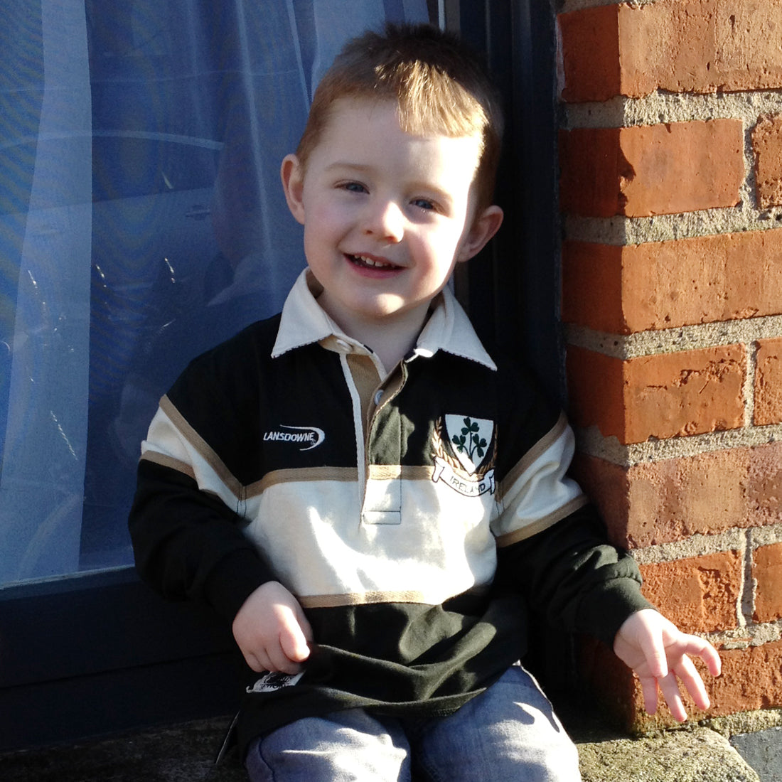 Kids Long Sleeve Green and Natural Rugby Shirt