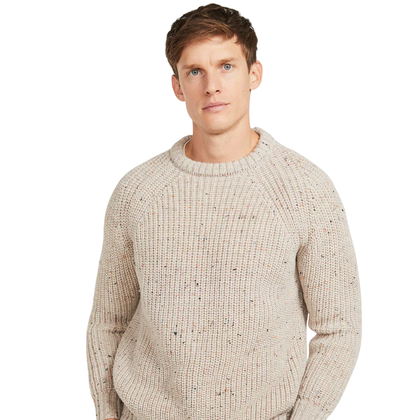 Mens Worsted Wool Fisherman Raglan Crewneck Jumper