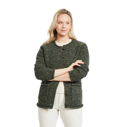 Ladies Donegal Tweed Aran Green Cardigan