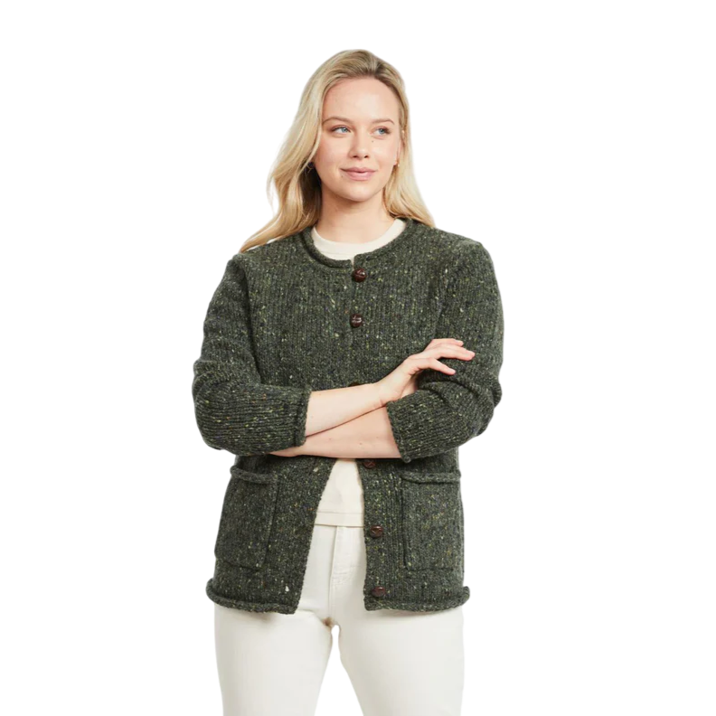 Ladies Donegal Tweed Aran Green Cardigan