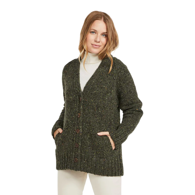 Ladies Donegal Wool Green Cardigan