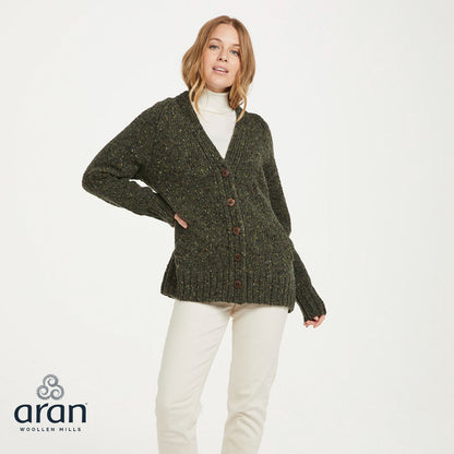 Ladies Donegal Cardigan with Side Pocket Green