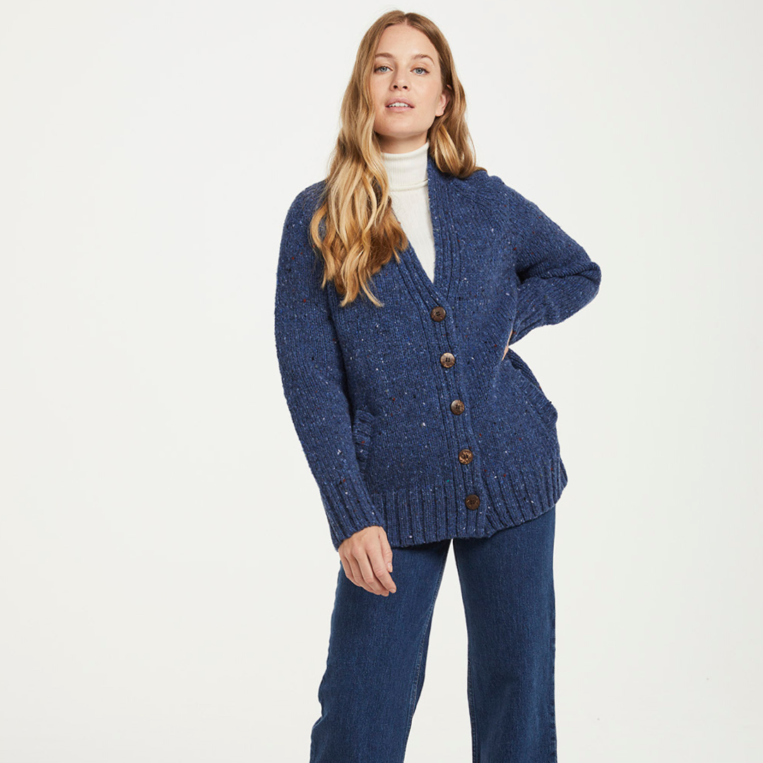 Ladies Donegal Cardigan with Side Pocket Blue 