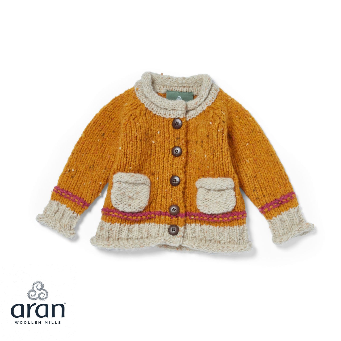 Baby Roll Neck Cardigan with Pockets Mustard