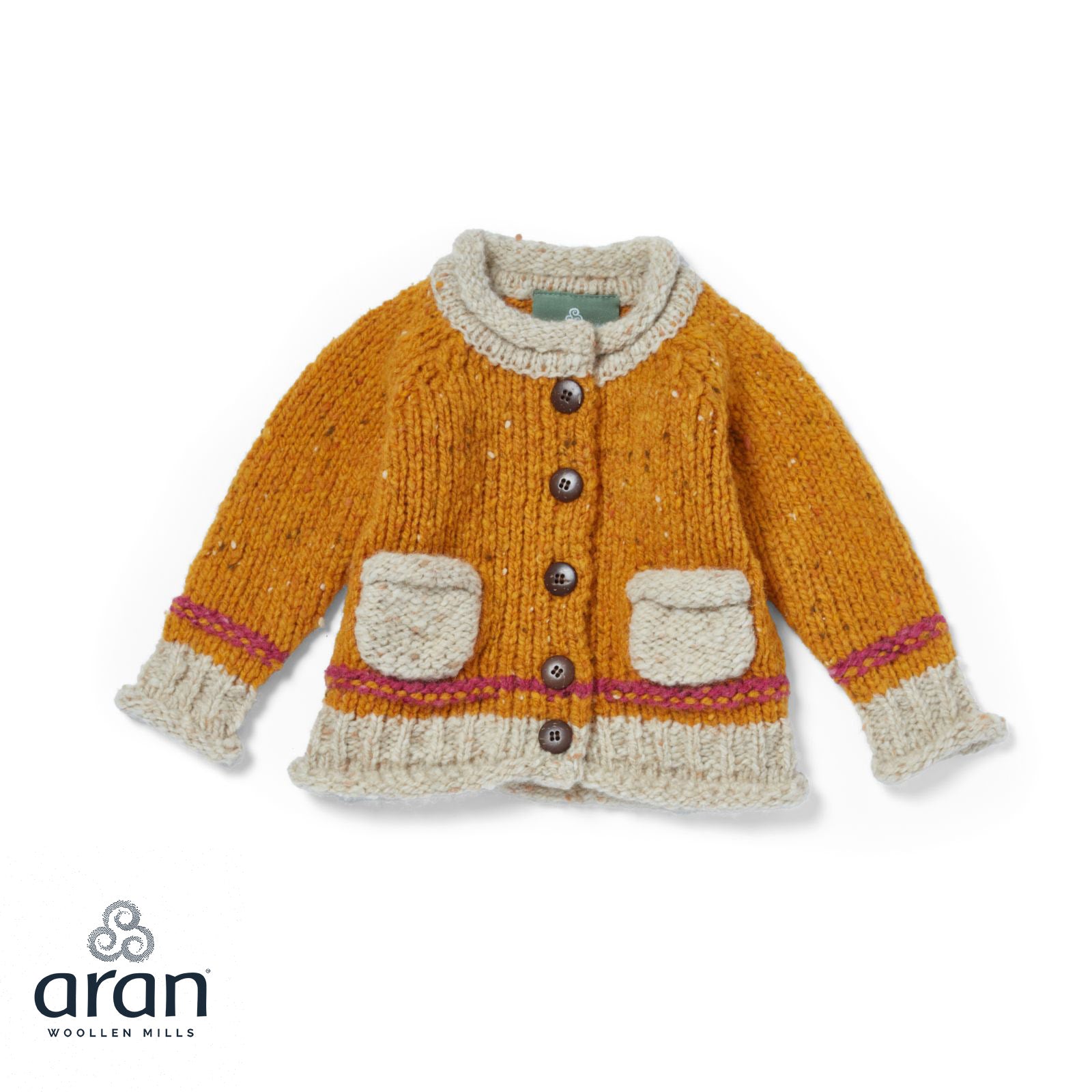Baby Roll Neck Cardigan with Pockets Mustard 
