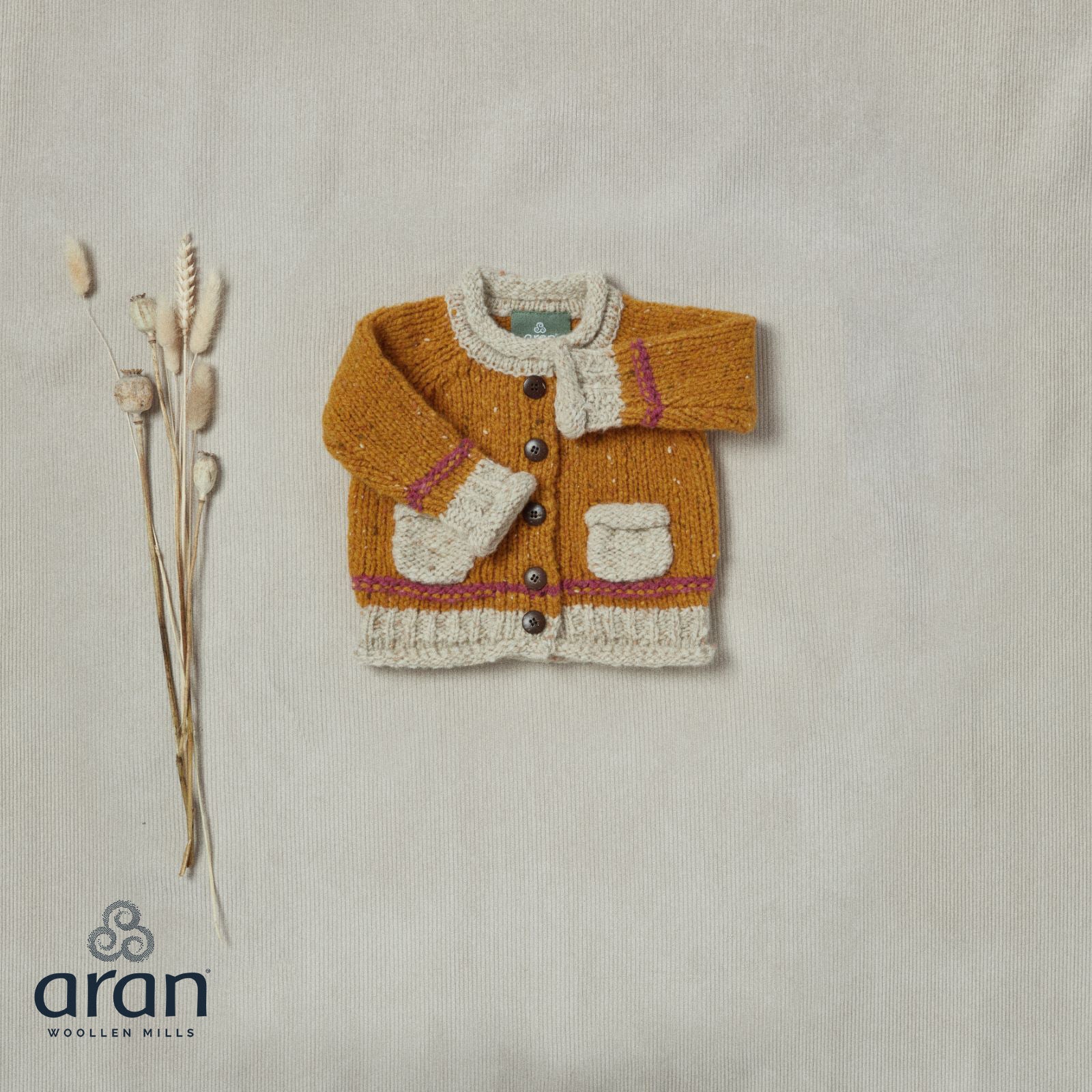 Baby Roll Neck Cardigan with Pockets Mustard