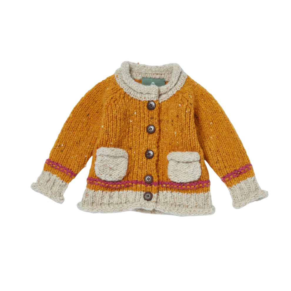 Baby Roll Neck Mustard Aran Cardigan