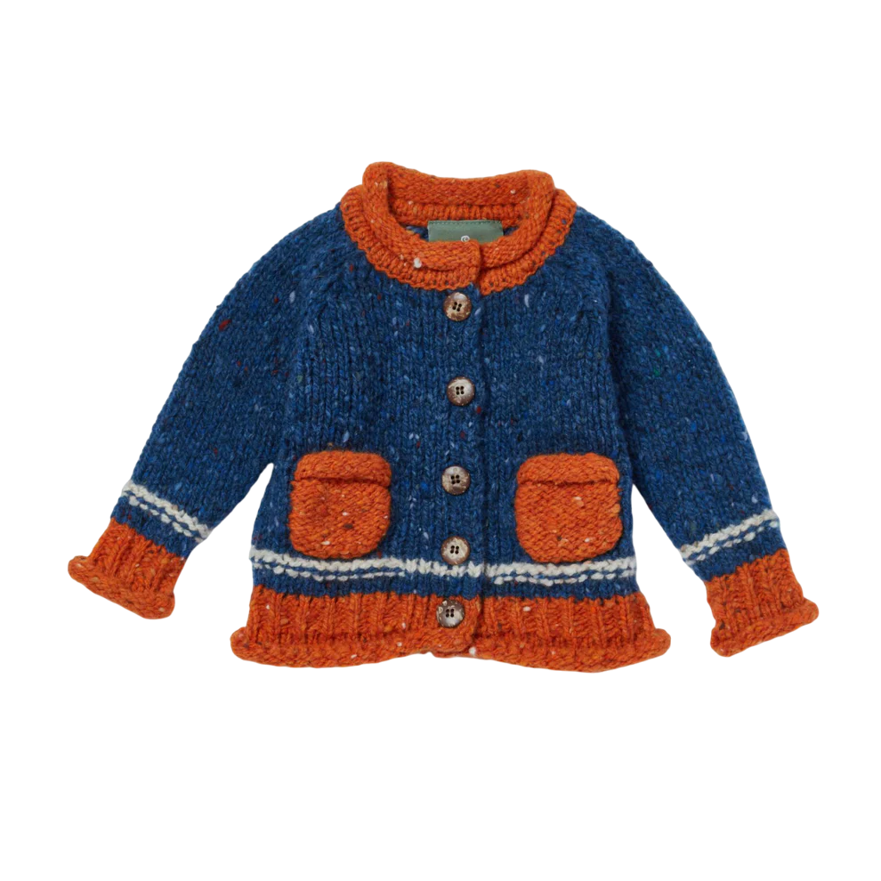 Baby Roll Neck Blue Aran Cardigan